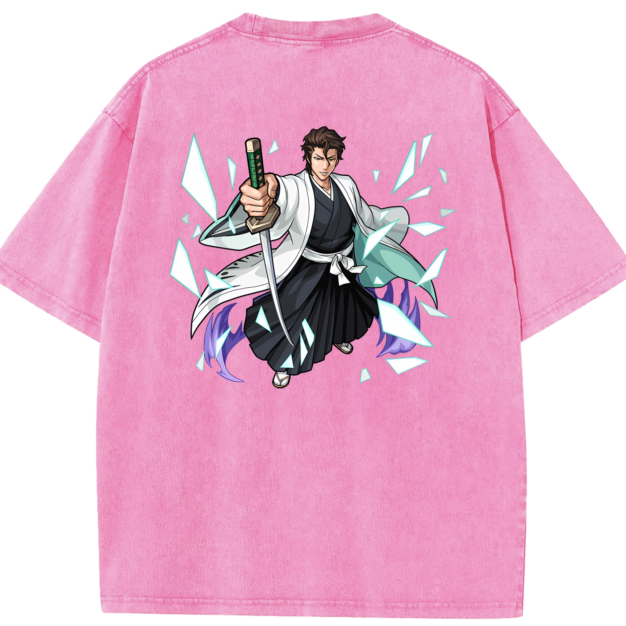 （画像用） ブリーチ 藍染 惣右介（あいぜん そうすけ） BLEACH Aizen Sousuke 綿100% ヴィンテージ風 半袖Tシャツ（背面プリント）